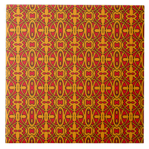 Azulejo De Cerámica Patrón dibujado a mano naranja y rojo