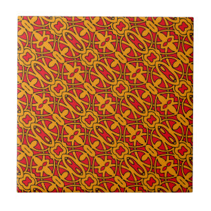 Azulejo De Cerámica Patrón dibujado de mano roja y naranja