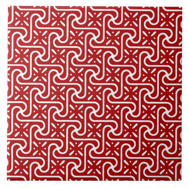 Azulejo De Cerámica Patrón egipcio de tejas, rojo oscuro y blanco (Frente)