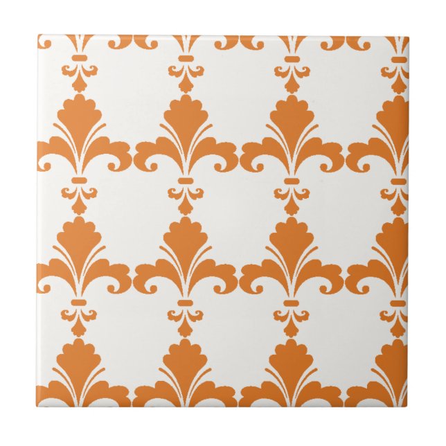Azulejo De Cerámica Patrón Fleur-De-Lis del Naranja retro (Frente)