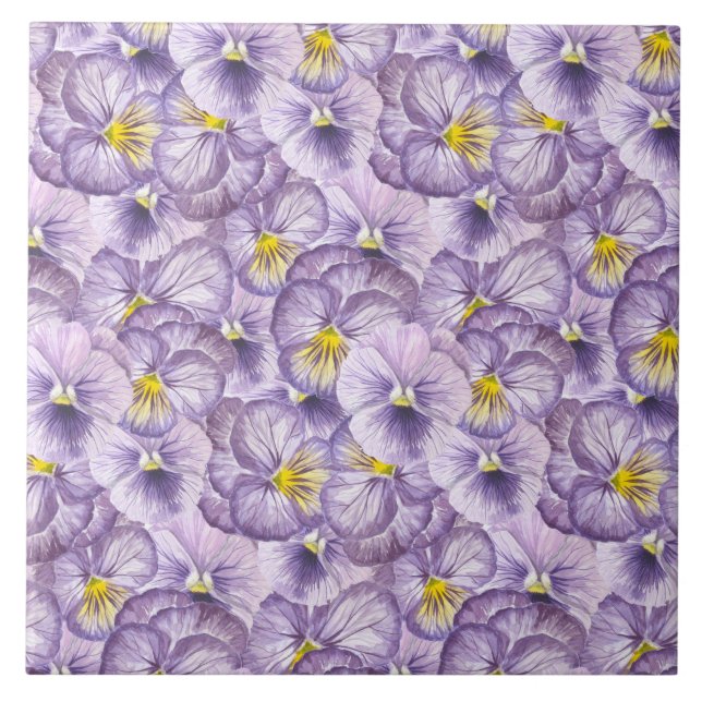 Azulejo De Cerámica Patrón floral acuarela con paneles violetas (Frente)