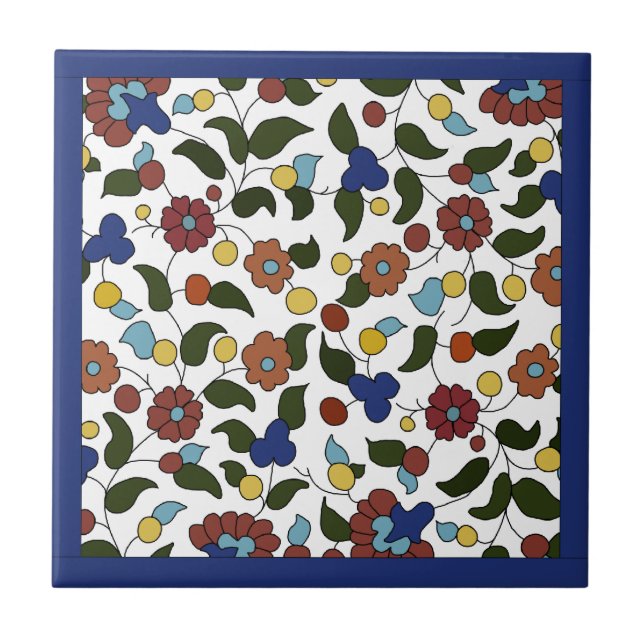 Azulejo De Cerámica Patrón floral armenio - Azul y blanco (Frente)