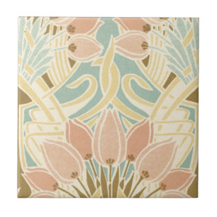 Azulejo De Cerámica patrón floral art nouveau de tulipanes bonitos