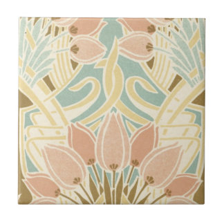 Azulejo De Cerámica patrón floral art nouveau de tulipanes bonitos