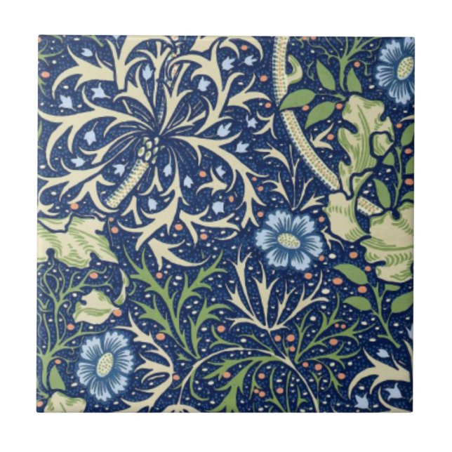 Azulejo De Cerámica Patrón floral azul (Frente)