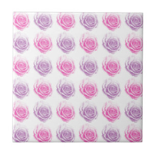 Azulejo De Cerámica Patrón floral de rosas rosados y morados