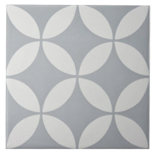 Azulejo de Cerámica - Patrón Floral Gris y Blanco