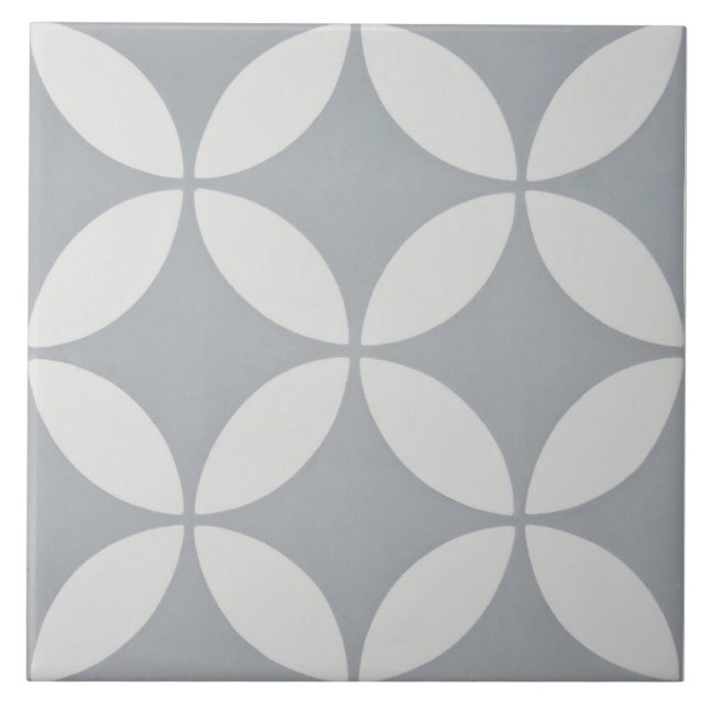 Azulejo de Cerámica - Patrón Floral Gris y Blanco (Frente)
