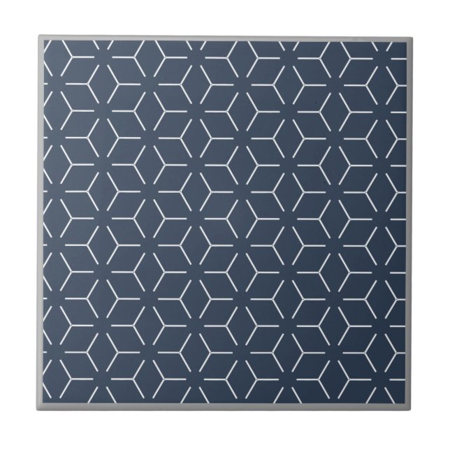 Azulejo De Cerámica Patrón geométrico blanco borde gris azul oscuro (Frente)