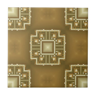 Azulejo De Cerámica Patrón geométrico de oro y crema