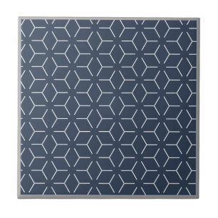 Azulejo De Cerámica Patrón geométrico gris azul oscuro borde blanco