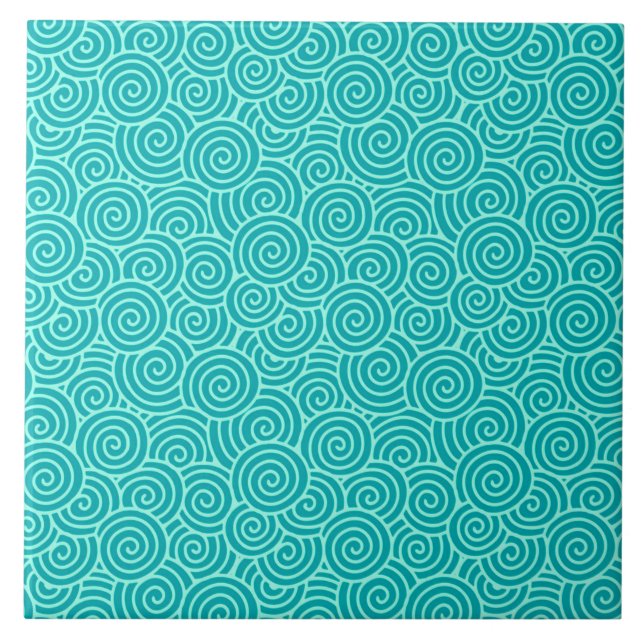 Azulejo De Cerámica Patrón giratorio japonés - turquesa y agua (Frente)