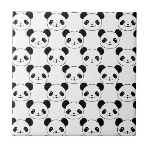 Azulejo De Cerámica Patrón Kawaii Panda En Blanco Y Negro