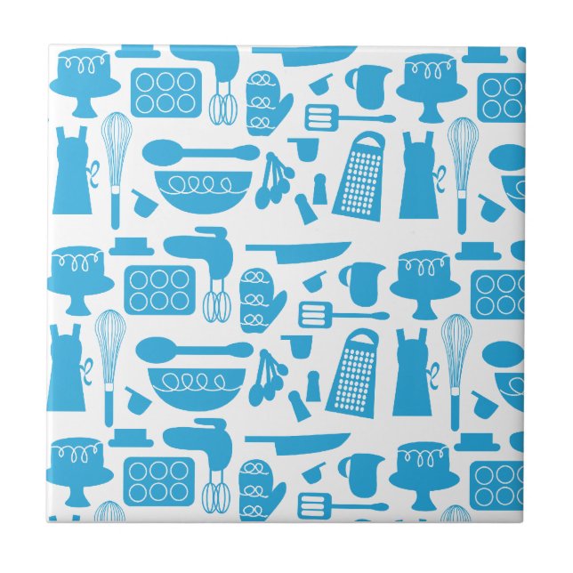 Azulejo De Cerámica Patrón Kitschy Kitchenware (Frente)