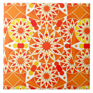Azulejo De Cerámica Patrón Mandala, Naranja de Coral y oro