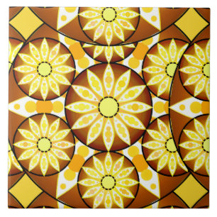 Azulejo De Cerámica Patrón Mandala, tonos marrones y dorados