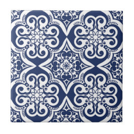 Azulejo De Cerámica Patrón marroquí azul y blanco