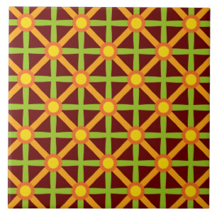 Azulejo De Cerámica Patrón naranja verde y amarillo de inspiración ret