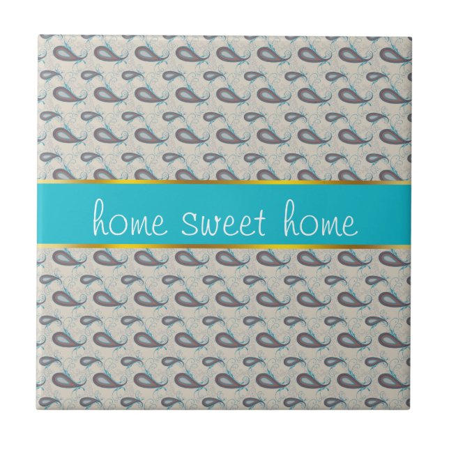 Azulejo De Cerámica Patrón Paisley Champagne (Frente)