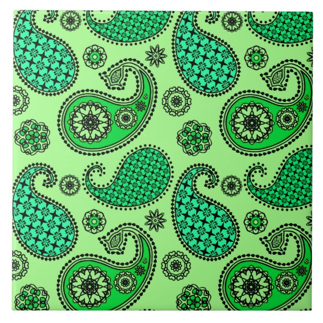 Azulejo De Cerámica Patrón paisley, jade y verde menta (Frente)