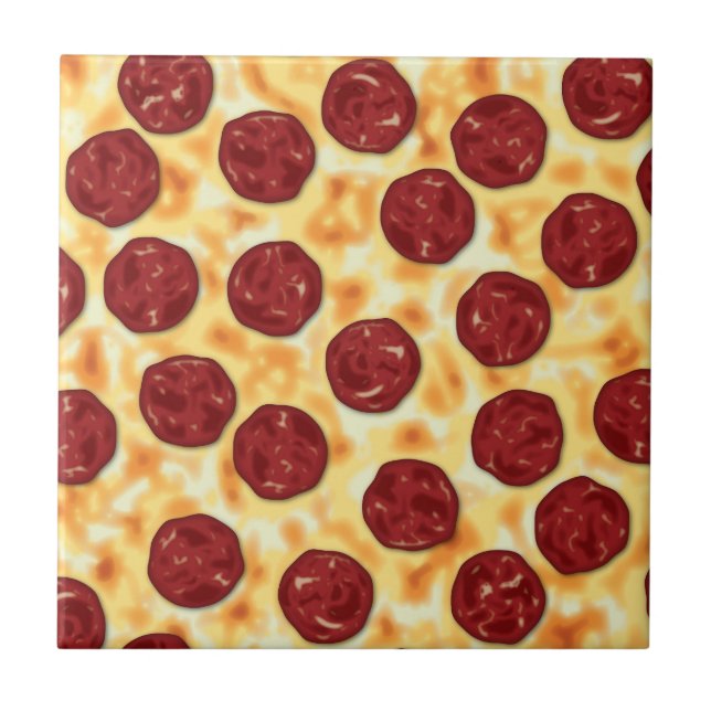 Azulejo De Cerámica Patrón Pepperoni Pizza (Frente)