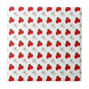 Azulejo De Cerámica Patrón Retro de Fresa Roja y Flor