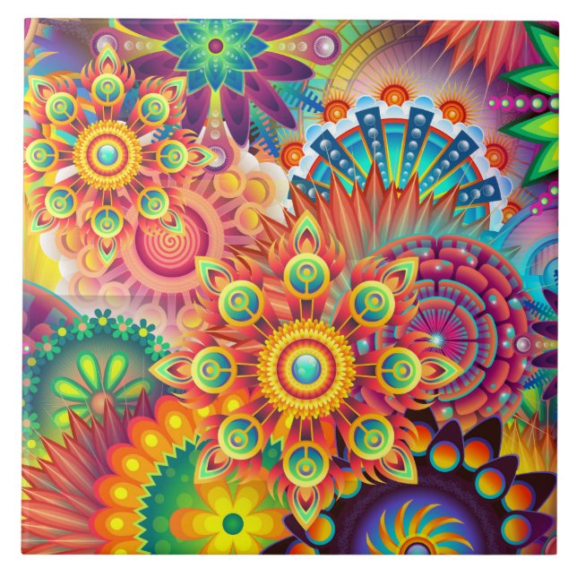 Azulejo De Cerámica Patrón retro falso Resumen bohemio (Frente)