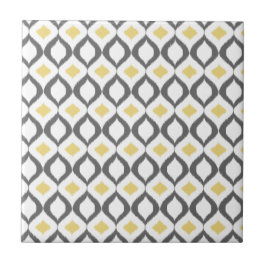 Azulejo De Cerámica Patrón retro geométrico de ikat amarillo gris
