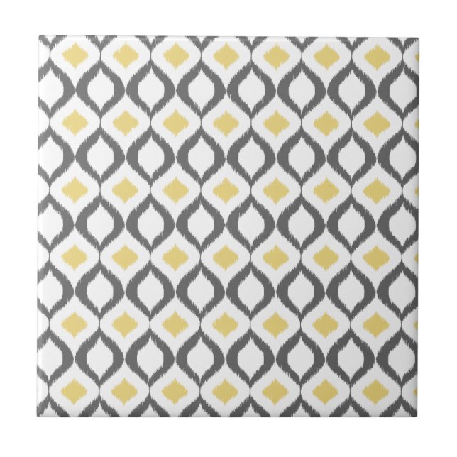 Azulejo De Cerámica Patrón retro geométrico de ikat amarillo gris (Frente)