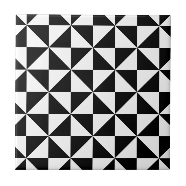 Azulejo De Cerámica Patrón triángulo blanco y negro (Frente)