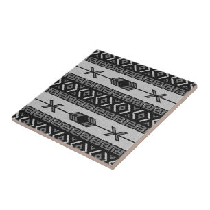 Azulejo De Cerámica Patrón Tribal Azteca Negra Y Blanca Del Suroeste