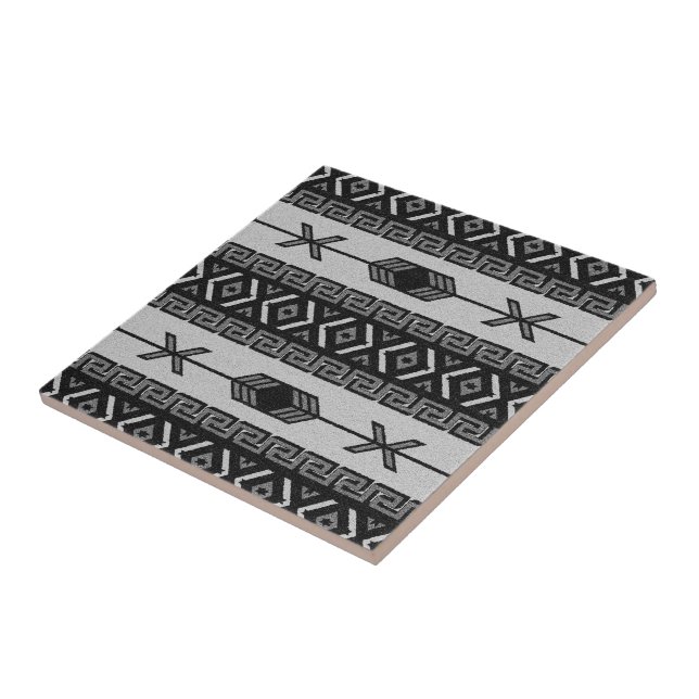 Azulejo De Cerámica Patrón Tribal Azteca Negra Y Blanca Del Suroeste (Lado)