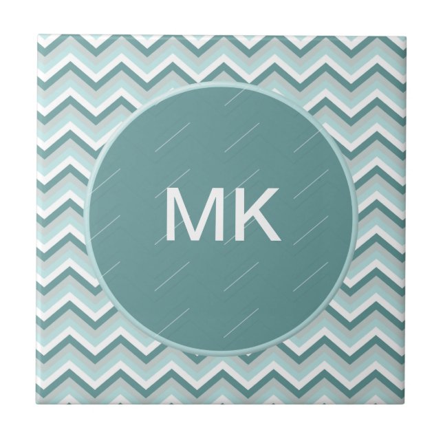Azulejo De Cerámica Patrón ZigZag Chevron en verde menta (Frente)