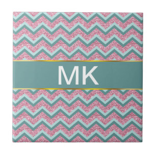 Azulejo De Cerámica Patrón ZigZag Purpurina rosa