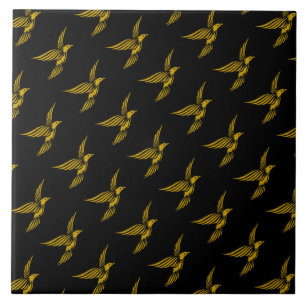Azulejo De Cerámica Patrones de águila dorada vintage de color negro