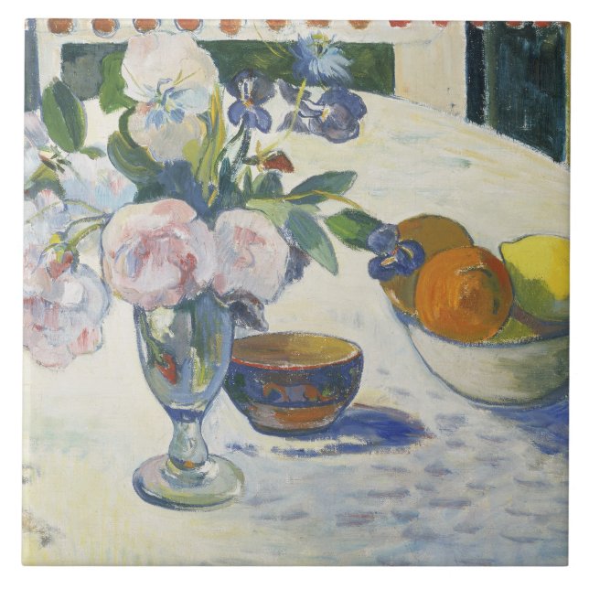 Azulejo De Cerámica Paul Gauguin - Flores y un bol de frutas (Frente)