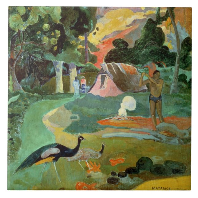 Azulejo De Cerámica Paul Gauguin| Matamoe o, Paisaje con pavos reales (Frente)