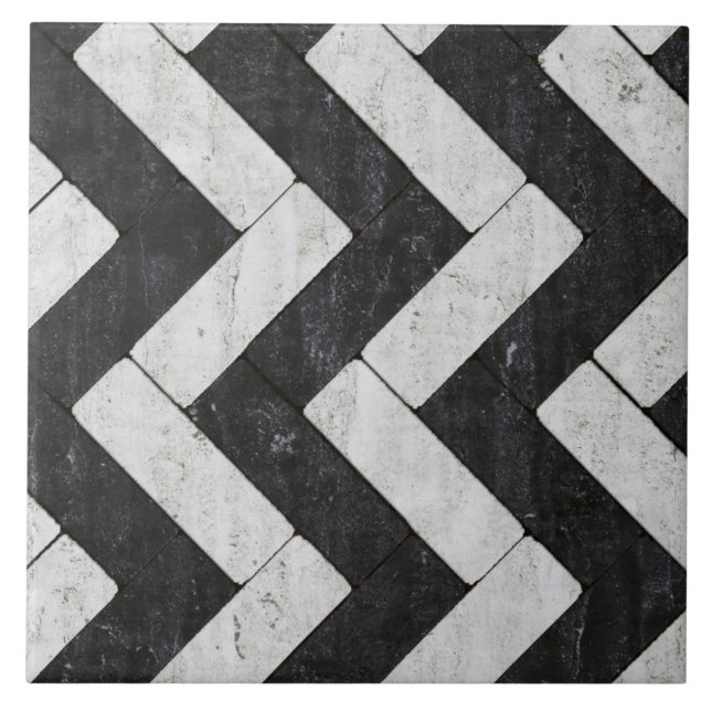 Azulejo De Cerámica Pavimentadoras blancas y negras del zigzag del (Frente)