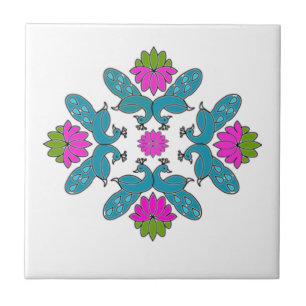 Azulejo De Cerámica Pavo real Lotus Rangoli