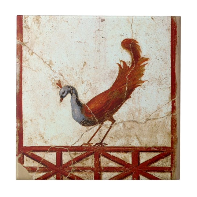 Azulejo De Cerámica Pavo real sobre pintura antigua romana fresca (Frente)