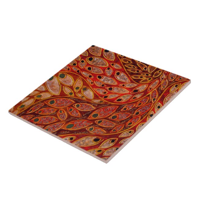 Azulejo De Cerámica "Pavos reales del agua" (pintura) (Lado)