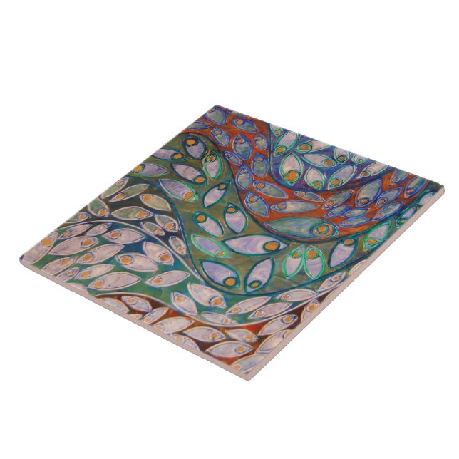 Azulejo De Cerámica "Pavos reales del agua" (pintura) (Lado)