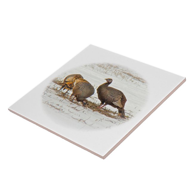 Azulejo De Cerámica Pavos salvajes en la nieve (Lado)