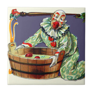 Azulejo De Cerámica Payaso Bufón Pescando Manzanas