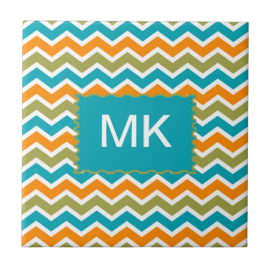 Azulejo De Cerámica Peacock Vibrant Tribal Zigzag