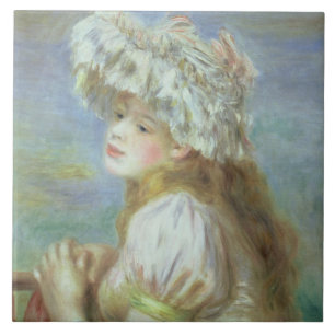 Azulejo De Cerámica Pedro una mujer joven de Renoir el   en un gorra