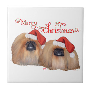 Azulejo De Cerámica Pekingese Feliz Navidad
