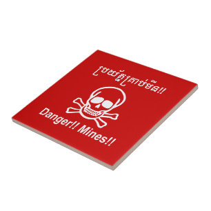 Azulejo De Cerámica ¡Peligro!! ¡Minas!! ☠ camboyano del Rótulo de