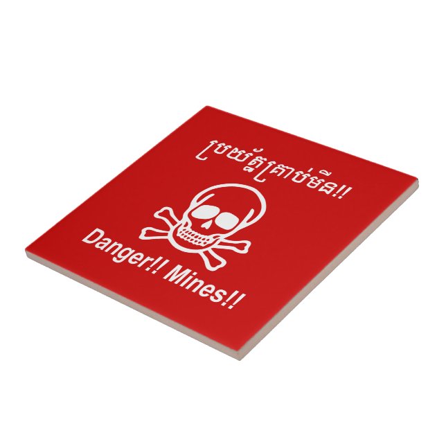 Azulejo De Cerámica ¡¡Peligro!! ¡Minas! ☠ de Rótulo camboyano ☠ (Lado)