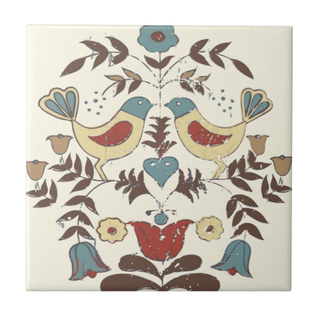 Azulejo De Cerámica Pennsylvania Dutch Amish Hex Rótulo Bird Americana (Frente)